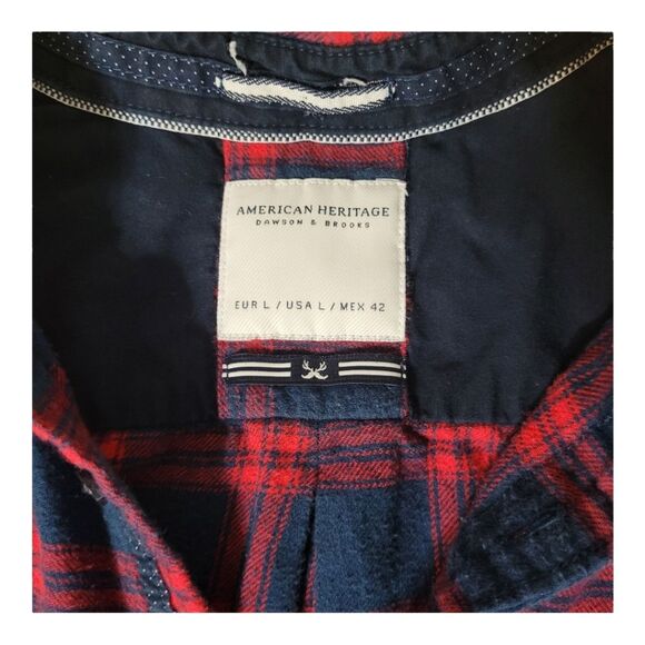 American Heritage Dawson and Brooks Slim Fit Red Plaid Flannel Shirt Men's L - Picture 6 of 12
